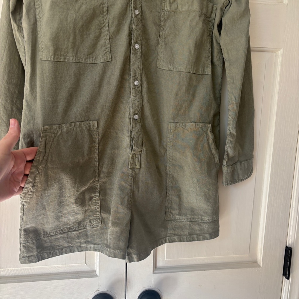 Frank & Eileen Ireland Playsuit Romper Olive Green Size Large Long Sleeve Cotton - Picture 6 of 14